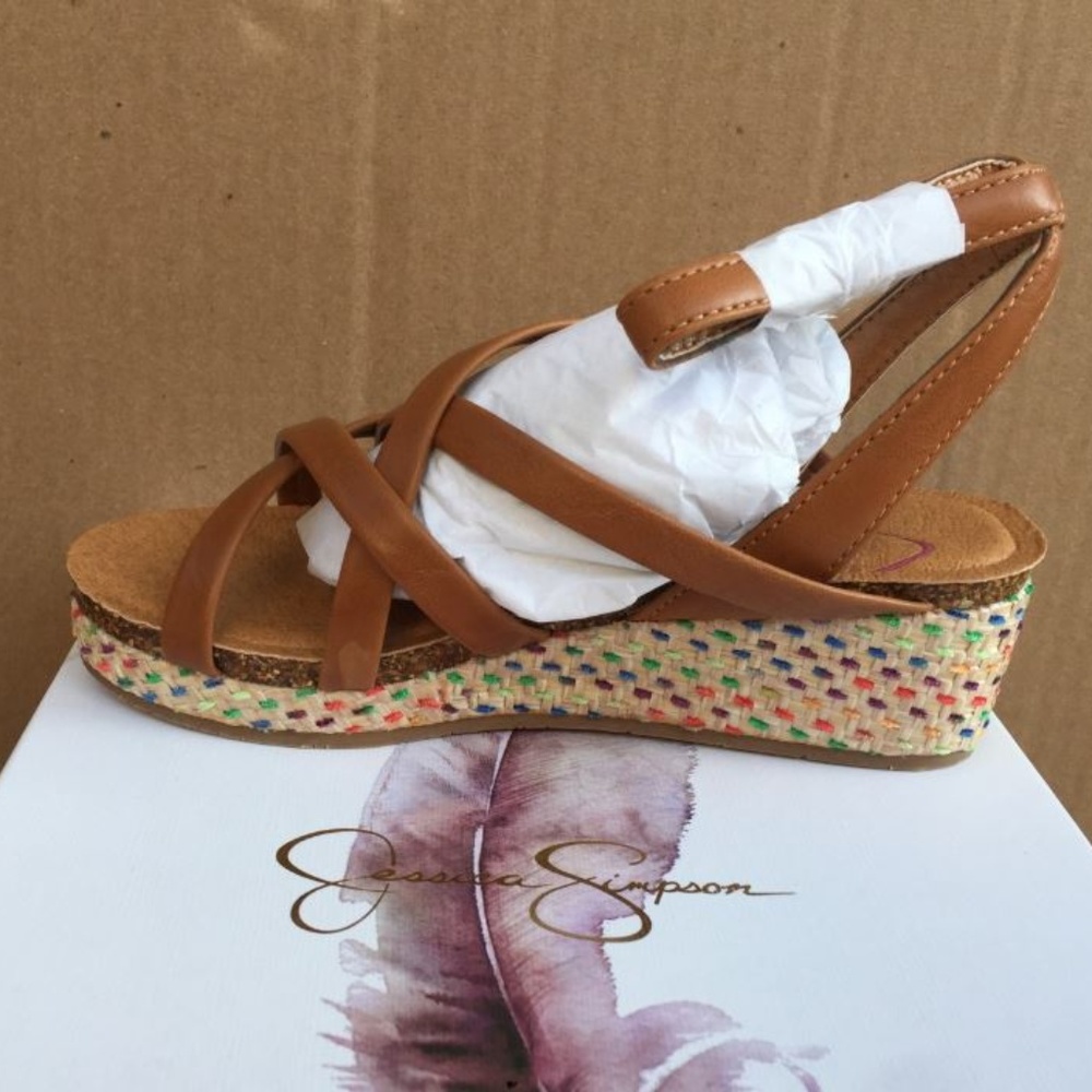 2FOR$30 - NIB Jessica Simpson Girls' Tan Wedge Colorful Flecked Heel Sandal